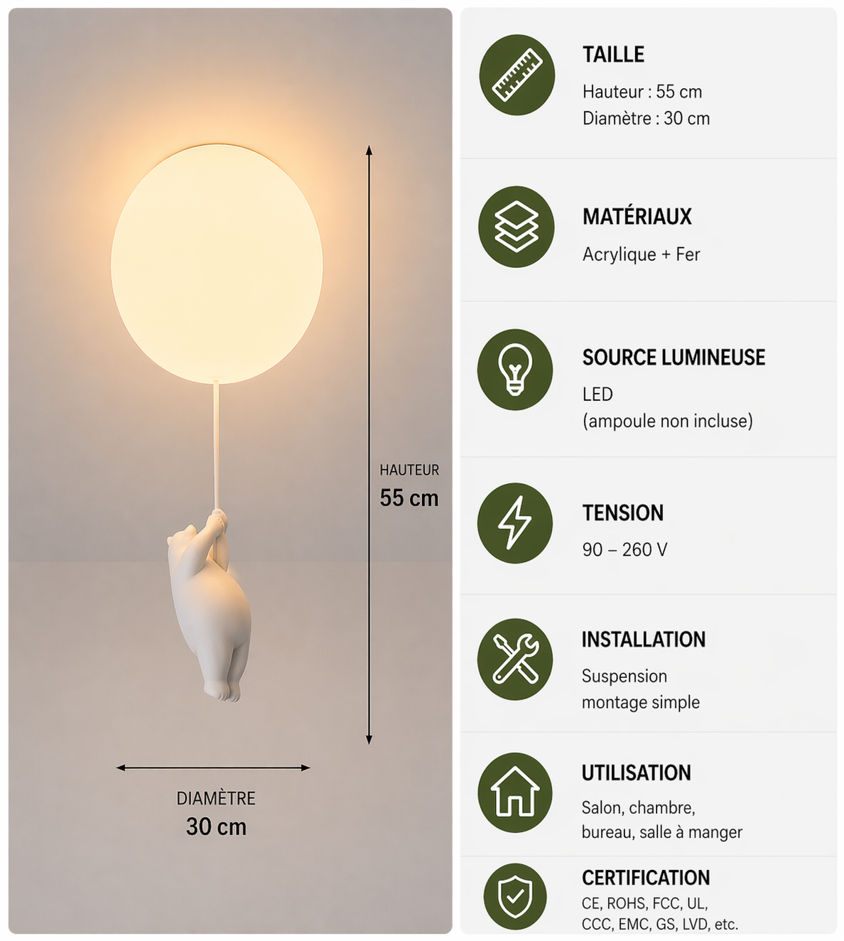 Ours Polaire – Plafonnier LED | Suspension Décorative Globe Figurine Chambre Enfant