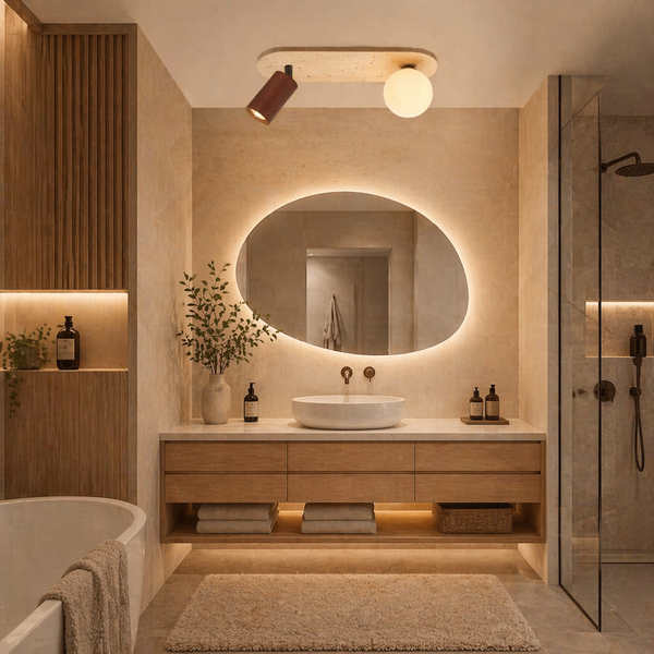 Uranus – Plafonnier Salle de Bain | Luminaire Pierre Travertin Spot Orientable