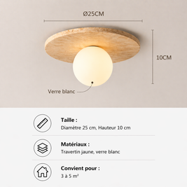 Venus – Plafonnier Salle de Bain | Luminaire Pierre Travertin Globe Verre
