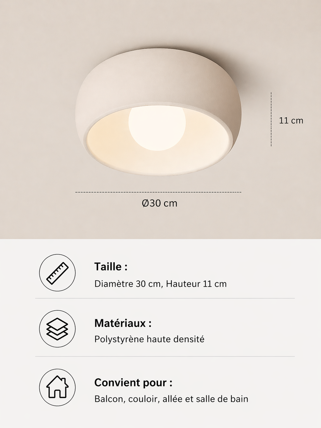 Boku – Plafonnier Salle de Bain | Plafonnier LED Dimmable Effet Bois