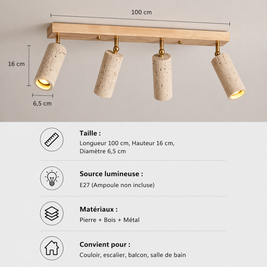 Boussole – Plafonnier Salle de Bain | Luminaire Bois Travertin Têtes Orientables