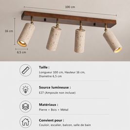 Boussole – Plafonnier Salle de Bain | Luminaire Bois Travertin Têtes Orientables