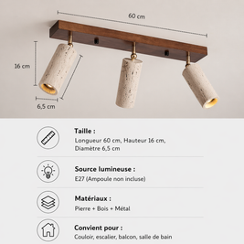Boussole – Plafonnier Salle de Bain | Luminaire Bois Travertin Têtes Orientables