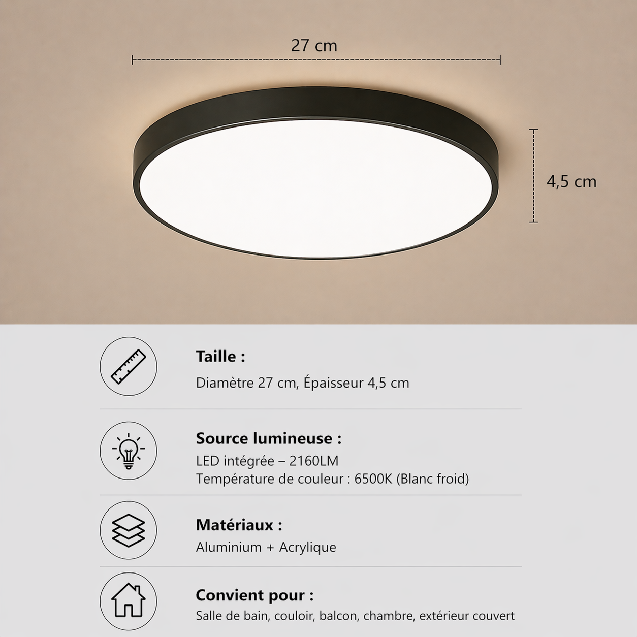 Neptune – Plafonnier Salle de Bain | Plafonnier LED Rond