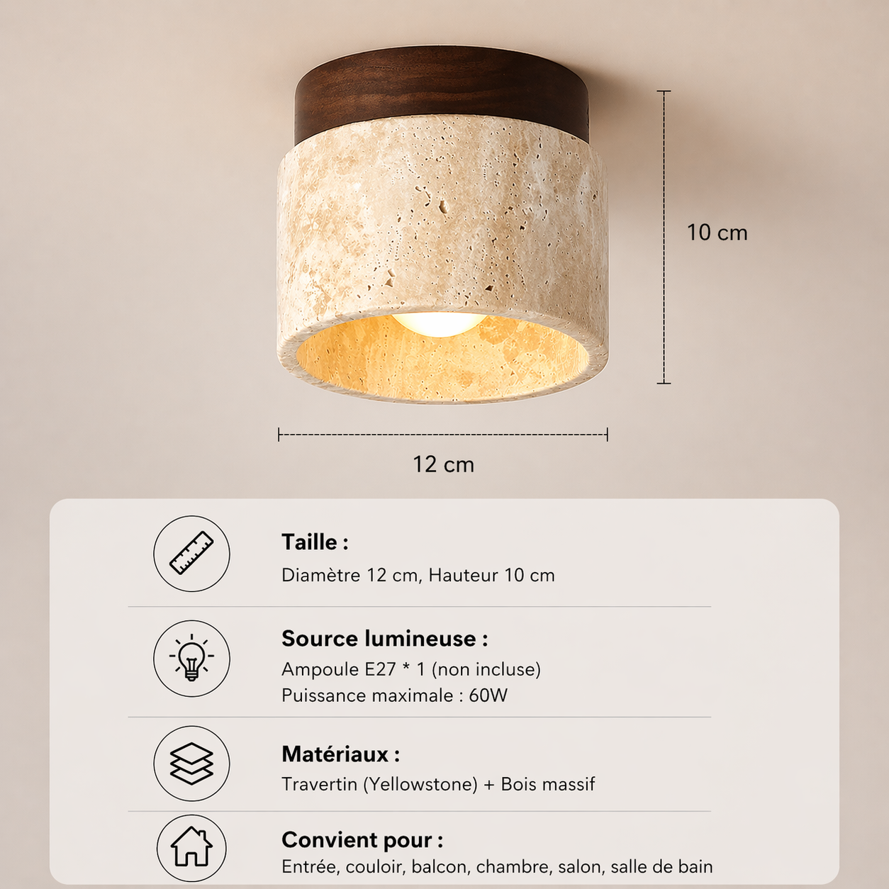 Noyer – Plafonnier Salle de Bain | Luminaire Bois Pierre