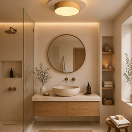 Eclat – Plafonnier Salle de Bain | Luminaire Circulaire Ultrafin Bois Travertin