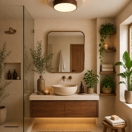 Eclat – Plafonnier Salle de Bain | Luminaire Circulaire Ultrafin Bois Travertin