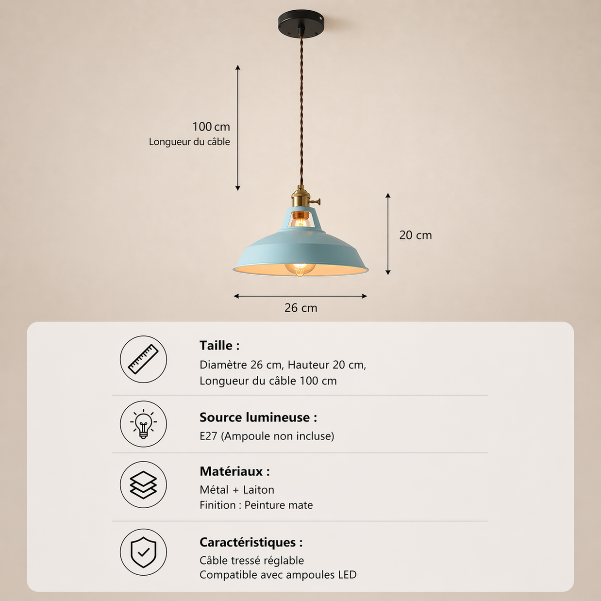 80's – Lustre | Suspension Industrielle Métal Vintage Multicolore