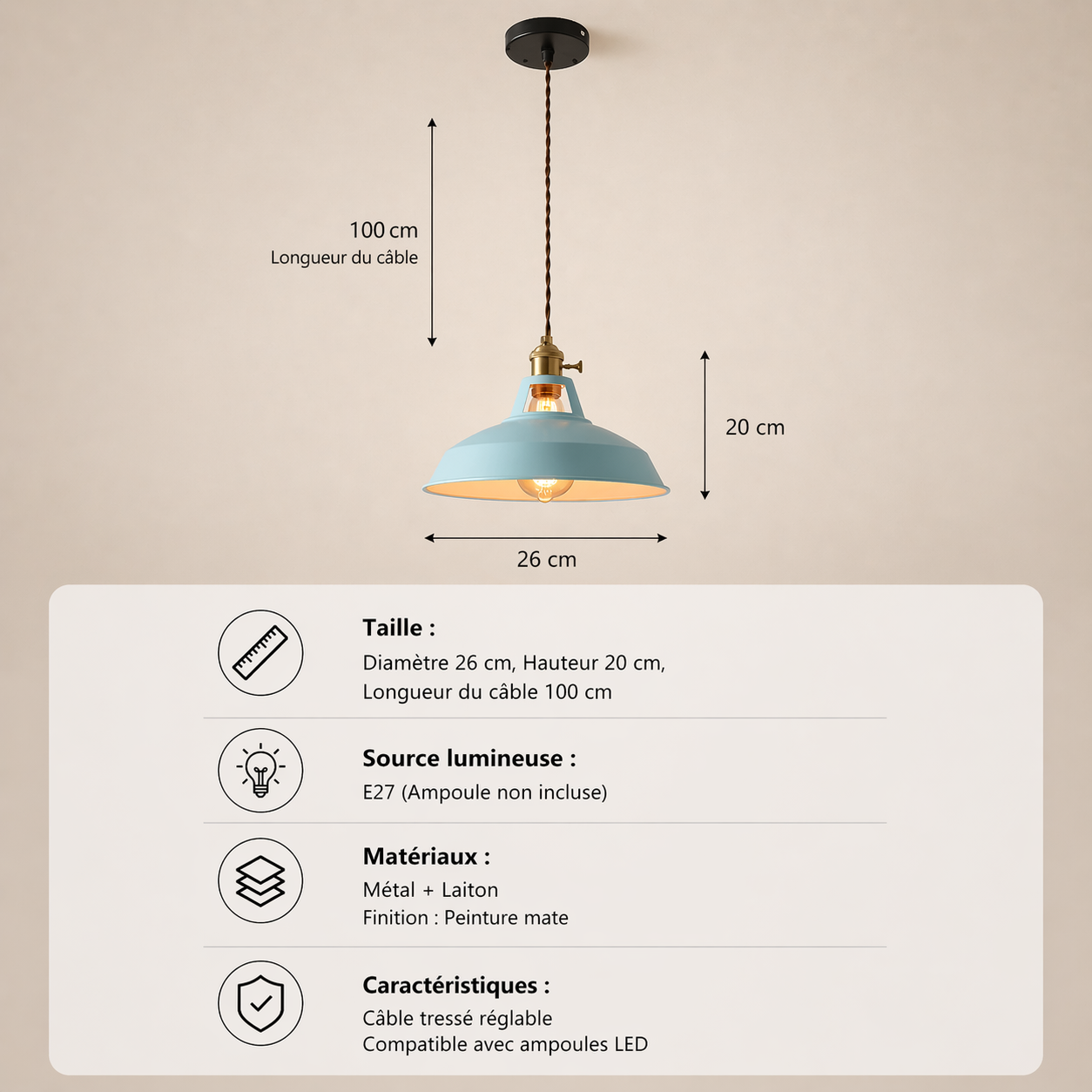 80's – Lustre | Suspension Industrielle Métal Vintage Multicolore
