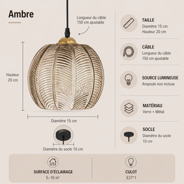 Ambre – Lustre | Suspension Verre Texturé Style Naturel
