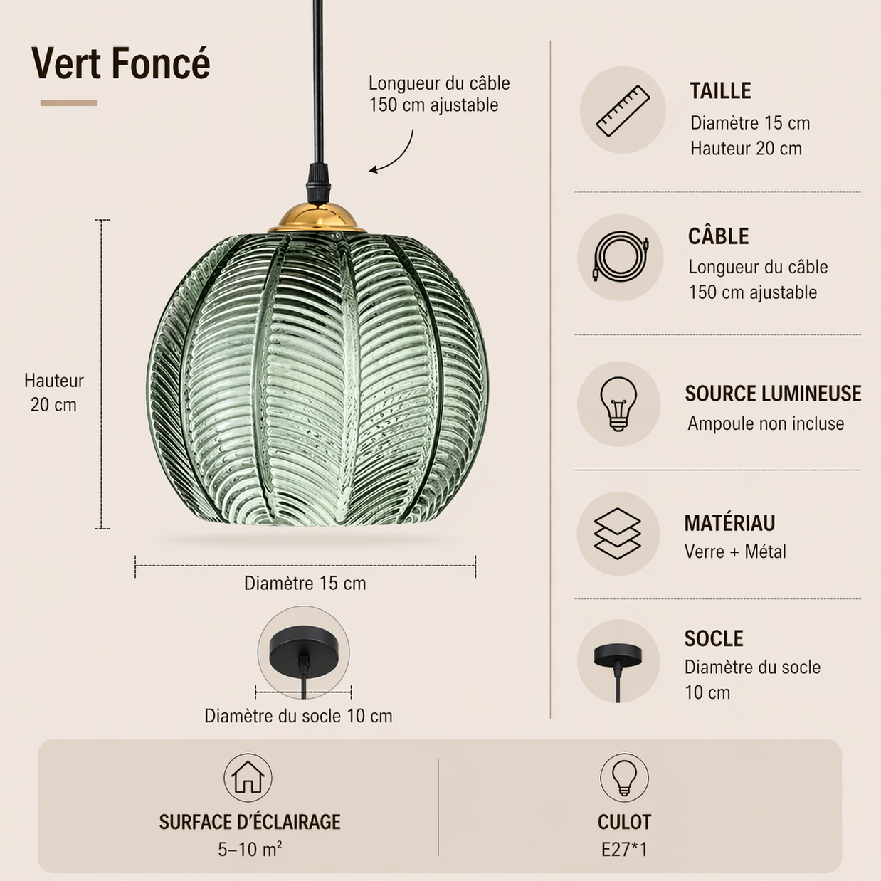 Ambre – Lustre | Suspension Verre Texturé Style Naturel
