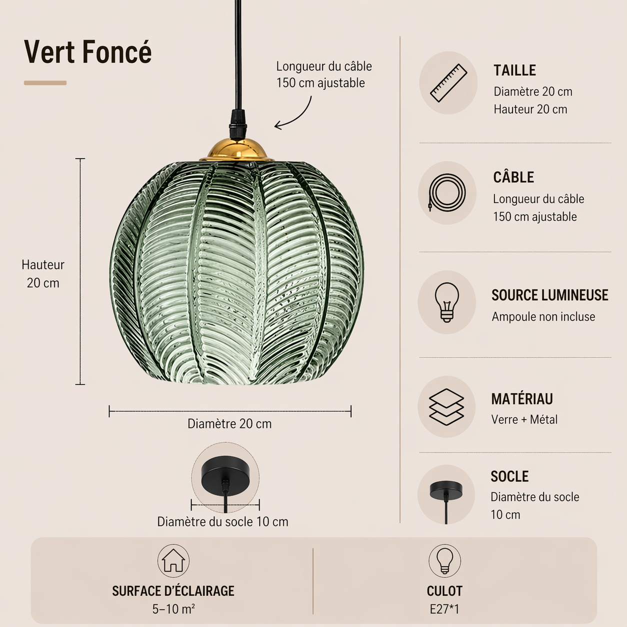 Ambre – Lustre | Suspension Verre Texturé Style Naturel