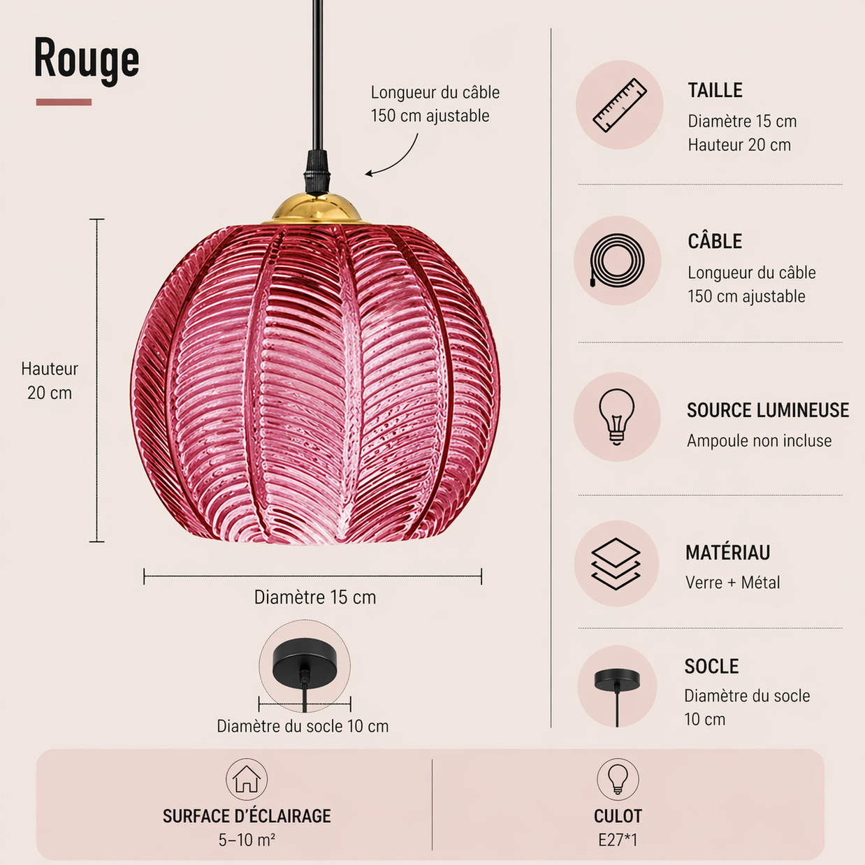 Ambre – Lustre | Suspension Verre Texturé Style Naturel