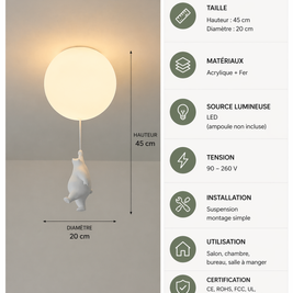 Ours Polaire – Plafonnier LED | Suspension Décorative Globe Figurine Chambre Enfant
