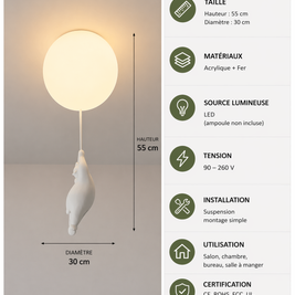 Ours Polaire – Plafonnier LED | Suspension Décorative Globe Figurine Chambre Enfant