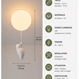 Ours Polaire – Plafonnier LED | Suspension Décorative Globe Figurine Chambre Enfant