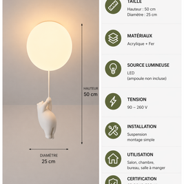 Ours Polaire – Plafonnier LED | Suspension Décorative Globe Figurine Chambre Enfant