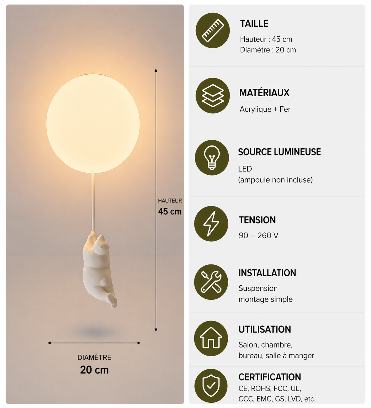 Ours Polaire – Plafonnier LED | Suspension Décorative Globe Figurine Chambre Enfant