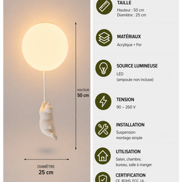 Ours Polaire – Plafonnier LED | Suspension Décorative Globe Figurine Chambre Enfant