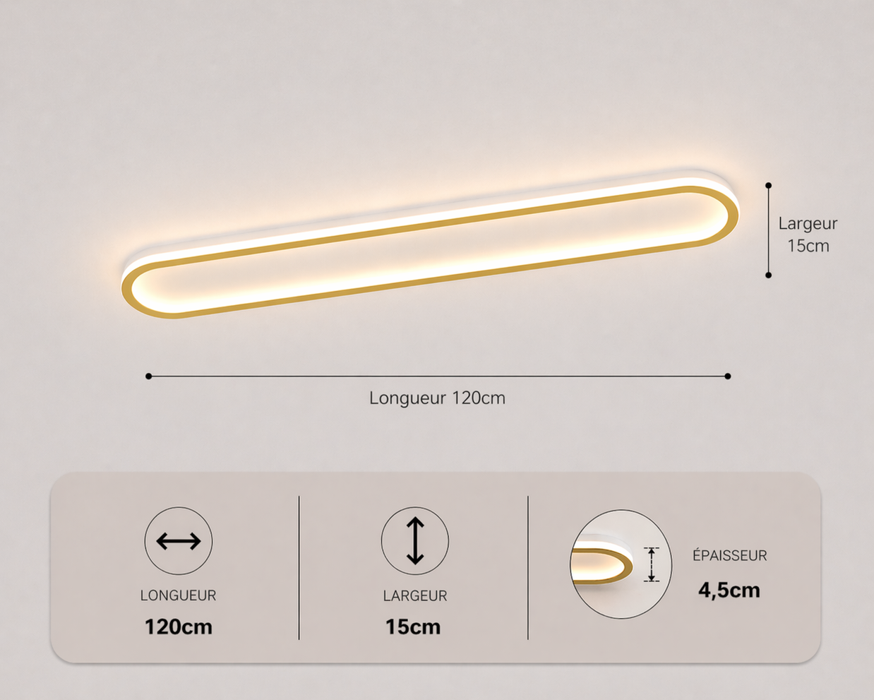 Daytona – Plafonnier LED | Luminaire Linéaire Doré Noir