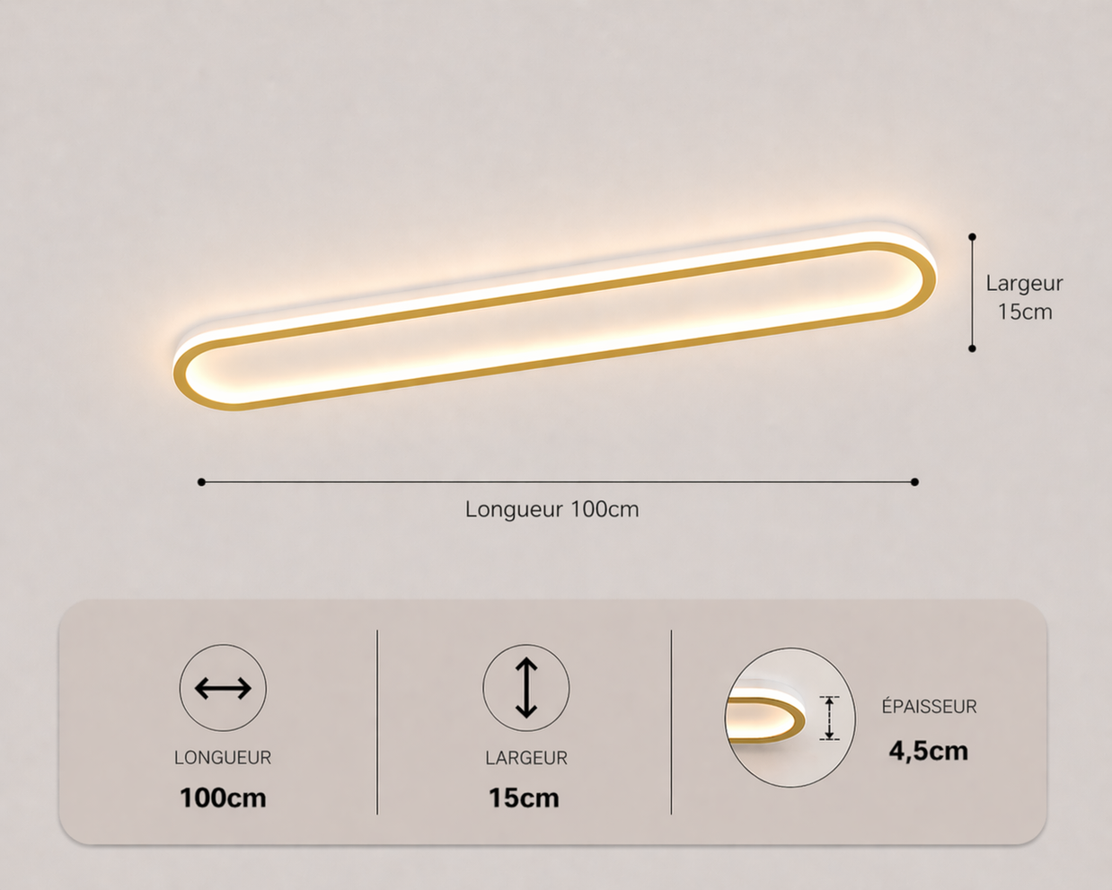 Daytona – Plafonnier LED | Luminaire Linéaire Doré Noir