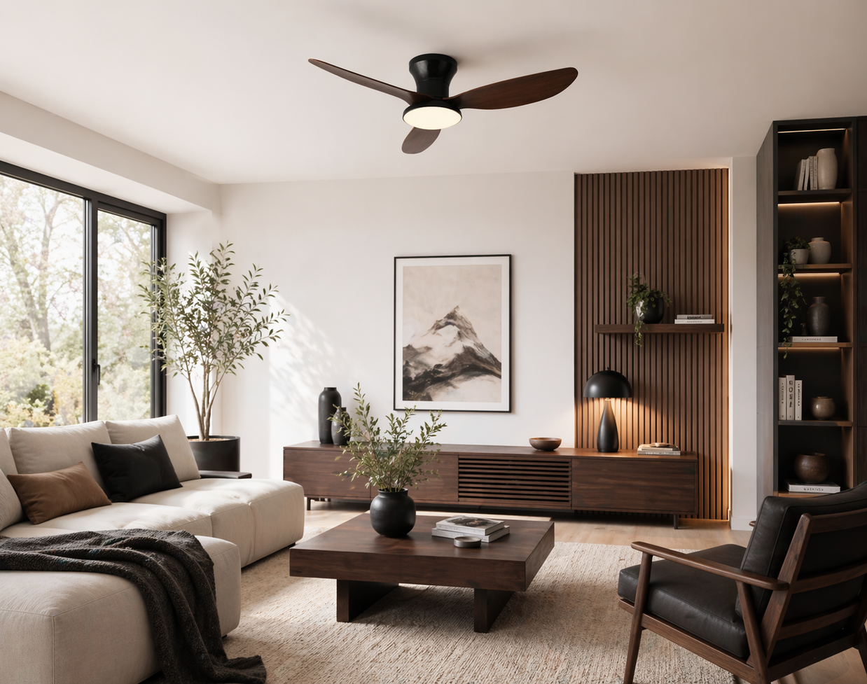 Petit Noyer – Plafonnier Ventilateur | Ventilateur Plafond LED Design Aérodynamique Moderne