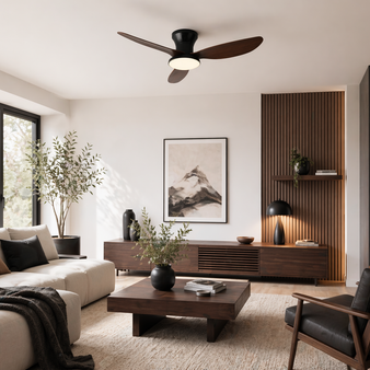Petit Noyer – Plafonnier Ventilateur | Ventilateur Plafond LED Design Aérodynamique Moderne
