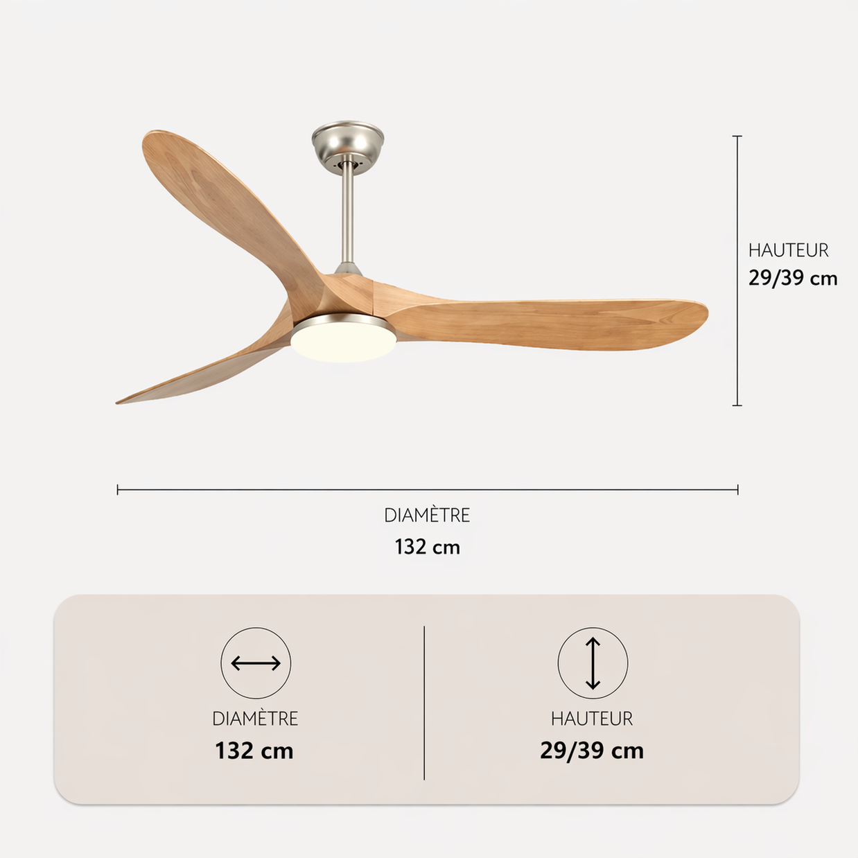 L'élégance – Plafonnier Ventilateur | Ventilateur Plafond Pales Bois Style Nordique