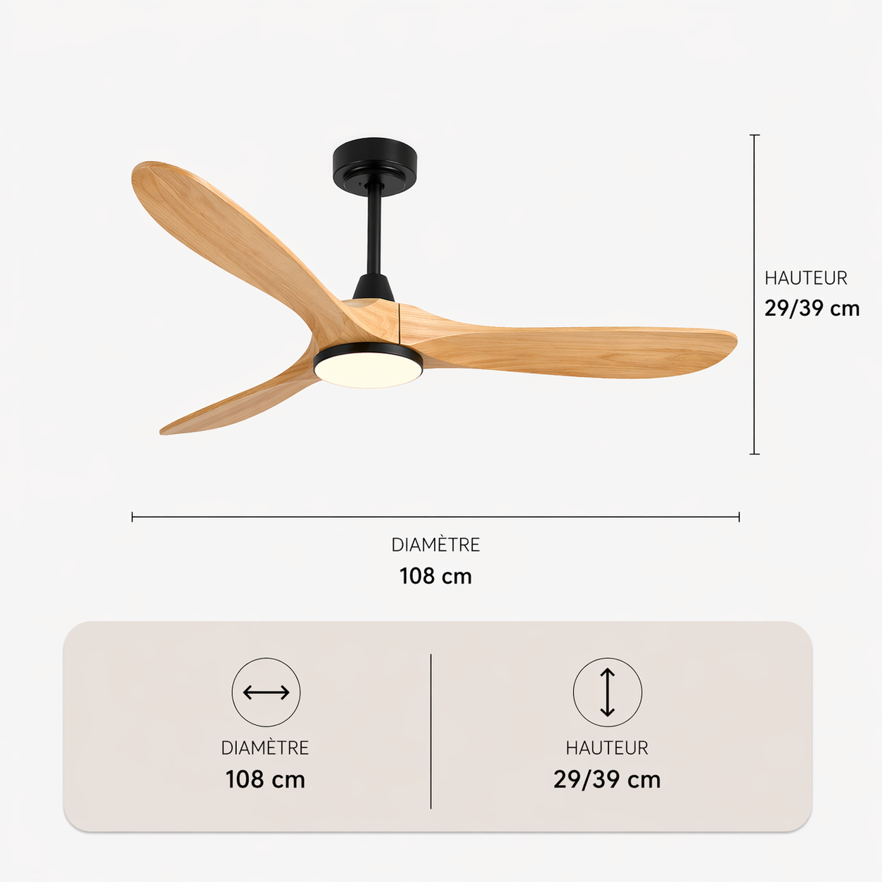 L'élégance – Plafonnier Ventilateur | Ventilateur Plafond Pales Bois Style Nordique