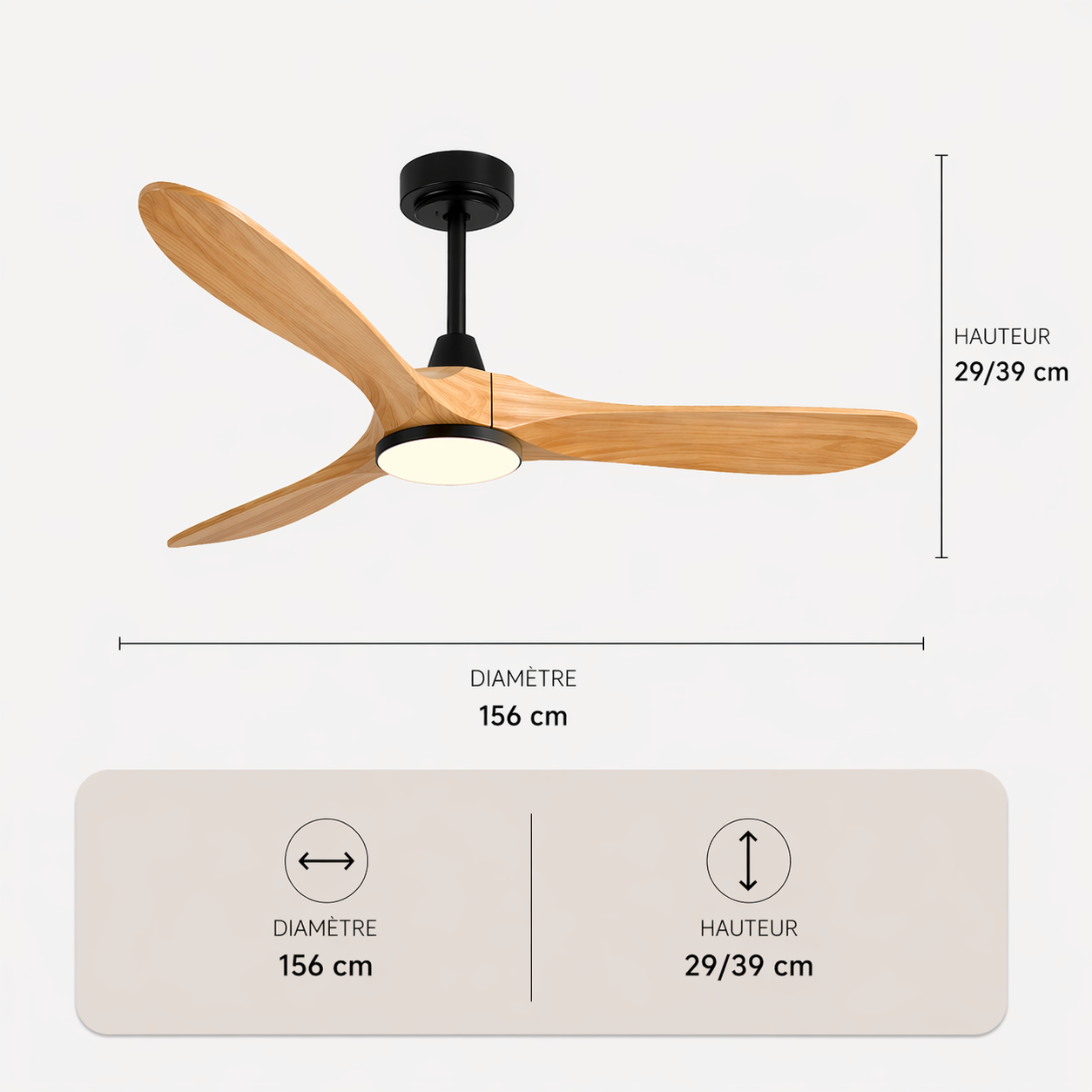 L'élégance – Plafonnier Ventilateur | Ventilateur Plafond Pales Bois Style Nordique