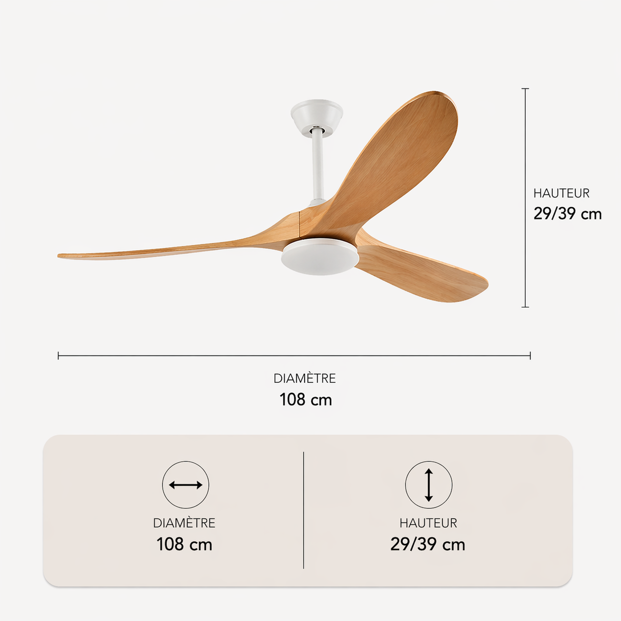 L'élégance – Plafonnier Ventilateur | Ventilateur Plafond Pales Bois Style Nordique