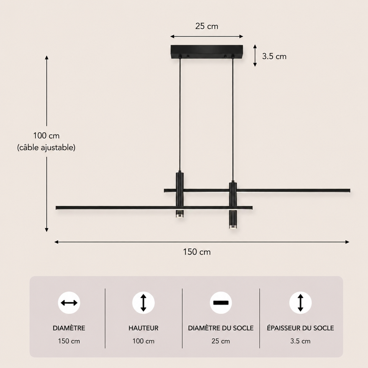 Highway – Lustre | Suspension Linéaire Aluminium Noir