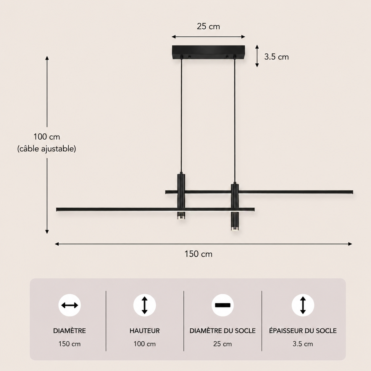 Highway – Lustre | Suspension Linéaire Aluminium Noir