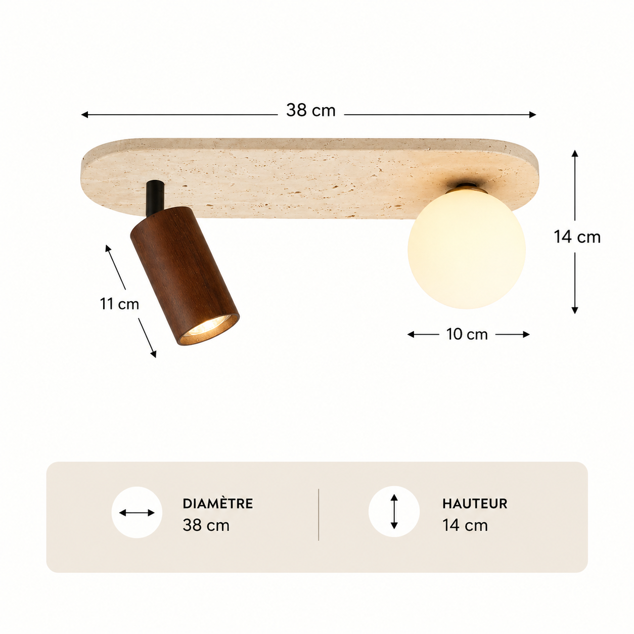 Uranus – Plafonnier Salle de Bain | Luminaire Pierre Travertin Spot Orientable