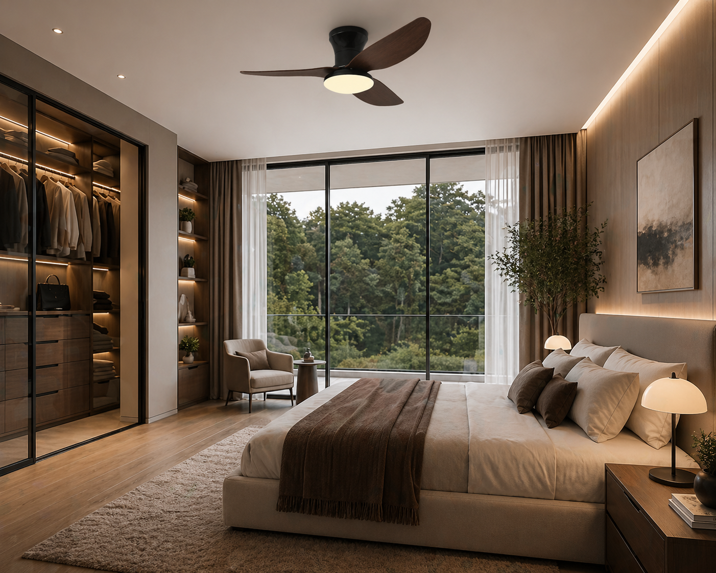 Petit Noyer – Plafonnier Ventilateur | Ventilateur Plafond LED Design Aérodynamique Moderne