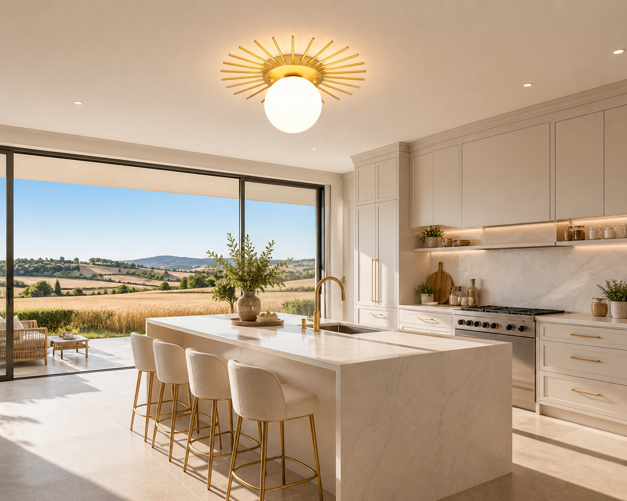 Soleil – Plafonnier Salon | Luminaire Doré Forme Soleil