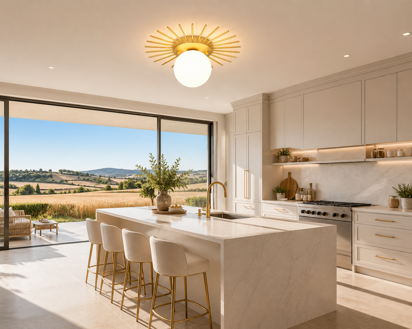 Soleil – Plafonnier Salon | Luminaire Doré Forme Soleil