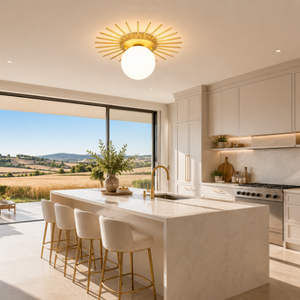 Soleil – Plafonnier Salon | Luminaire Doré Forme Soleil