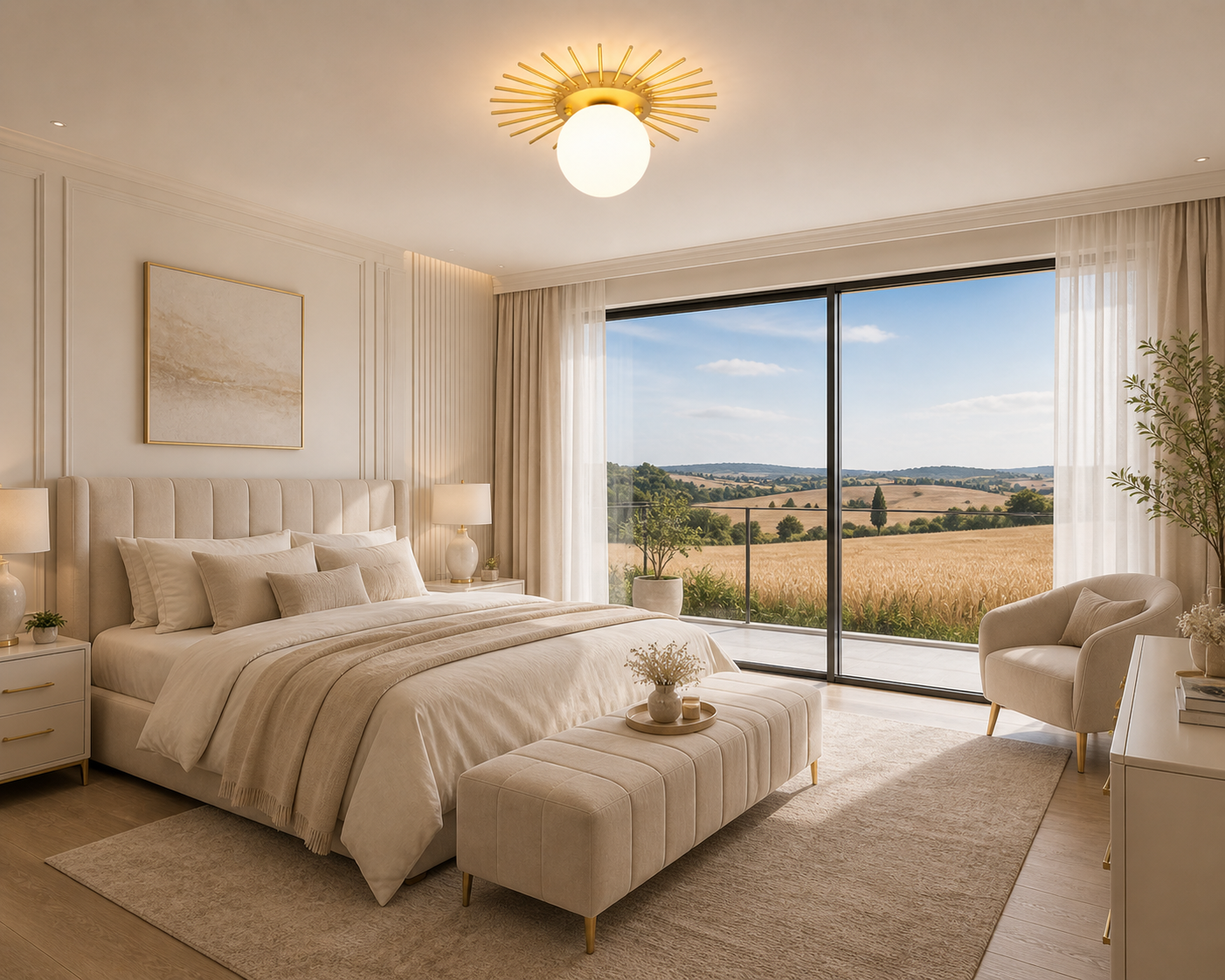 Soleil – Plafonnier Salon | Luminaire Doré Forme Soleil