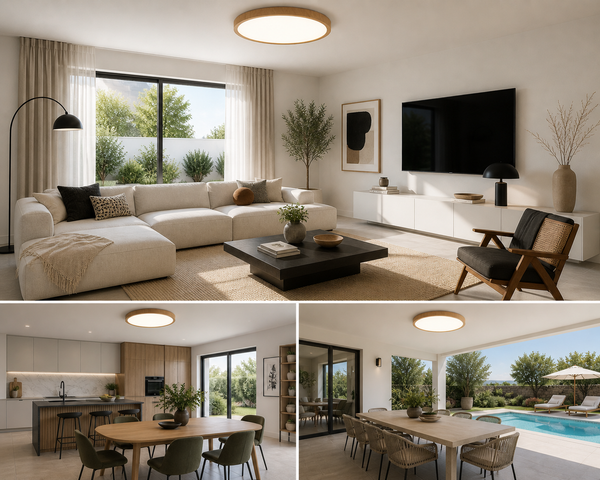 Classe – Plafonnier Salon | Plafonnier LED Ultrafin Finition Effet Bois