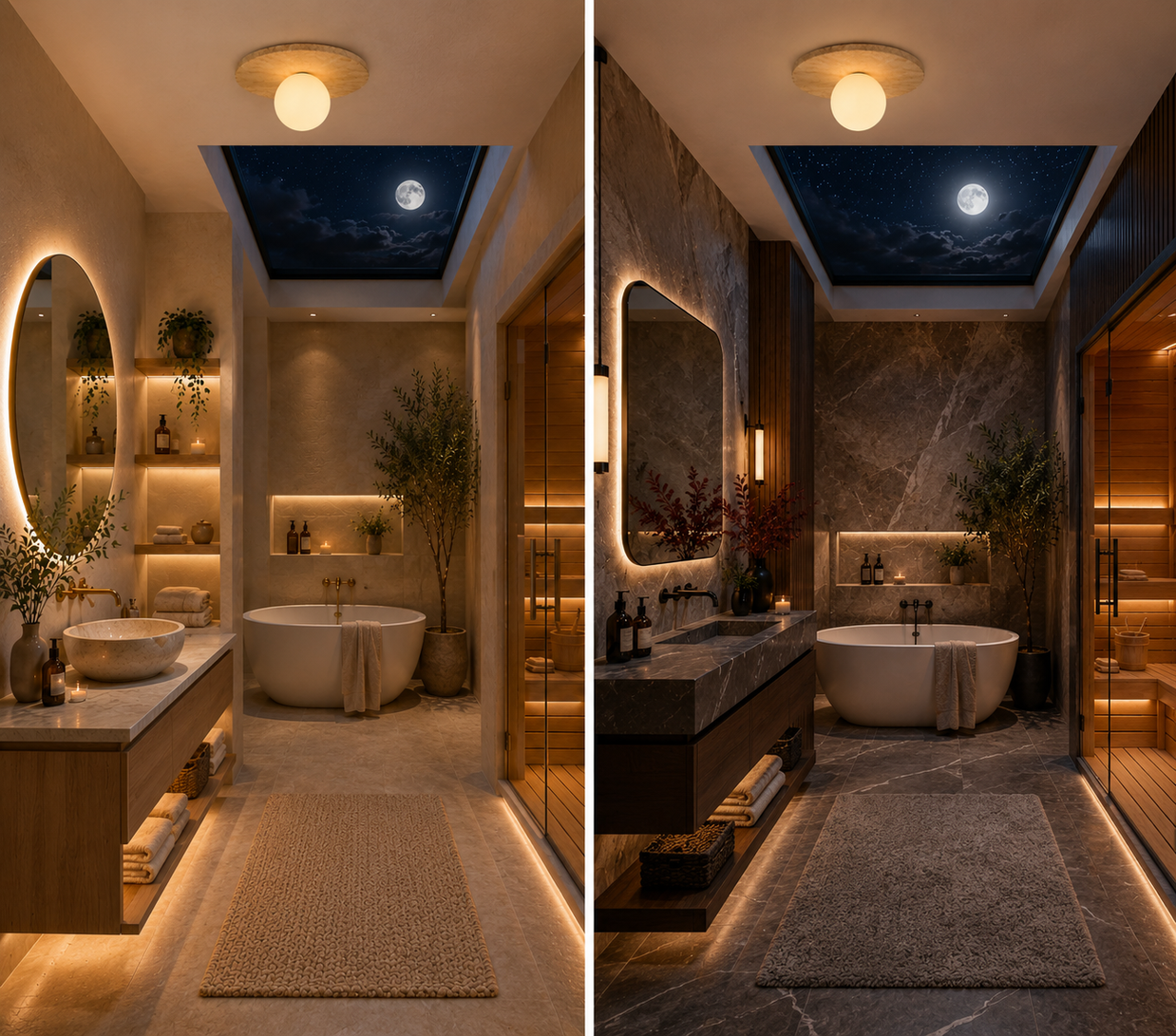 Venus – Plafonnier Salle de Bain | Luminaire Pierre Travertin Globe Verre