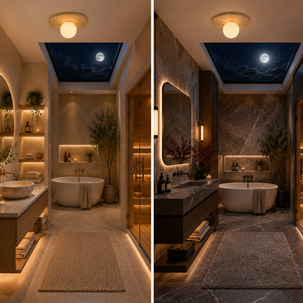 Venus – Plafonnier Salle de Bain | Luminaire Pierre Travertin Globe Verre