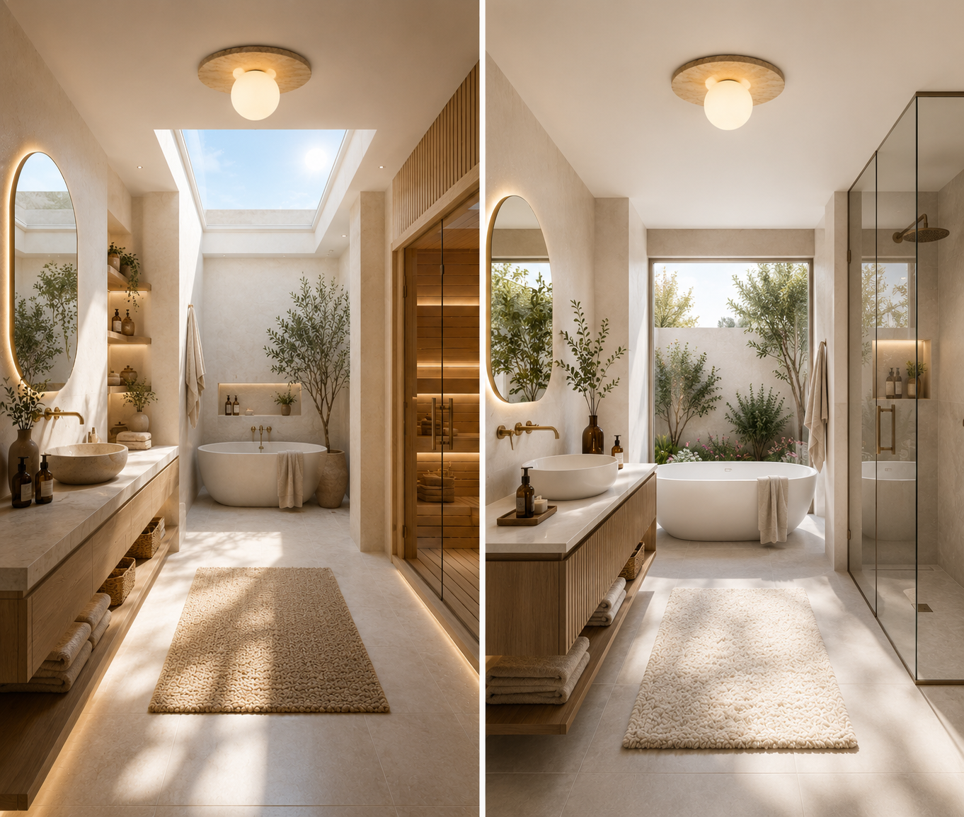 Venus – Plafonnier Salle de Bain | Luminaire Pierre Travertin Globe Verre