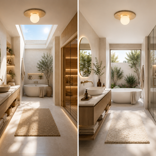 Venus – Plafonnier Salle de Bain | Luminaire Pierre Travertin Globe Verre