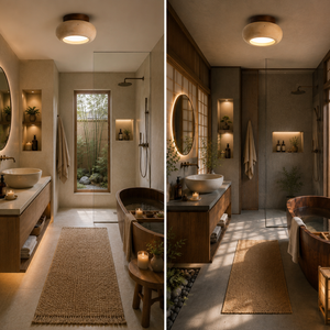 Mercure – Plafonnier Salle de Bain | Luminaire Pierre Travertin Bois design Minimaliste