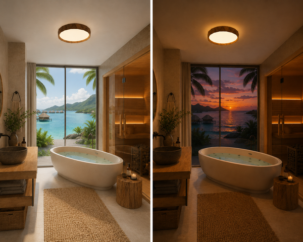 Fidji – Plafonnier Salle de Bain | Luminaire Art Déco Bois Noyer