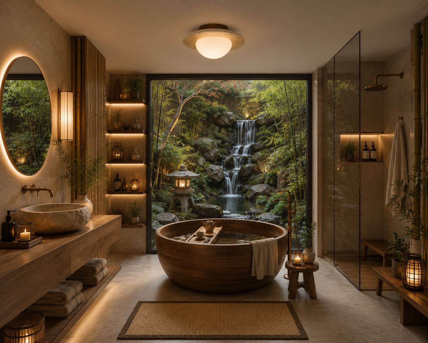 Saturne – Plafonnier Salle de Bain | Luminaire Pierre Naturelle Beige Style Wabi Sabi