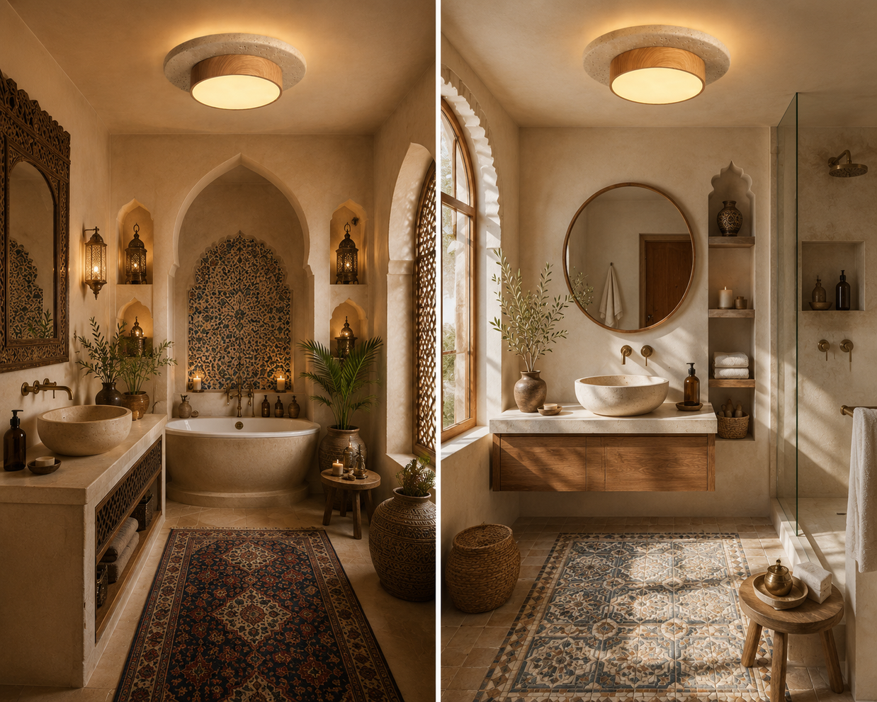 Eclat – Plafonnier Salle de Bain | Luminaire Circulaire Ultrafin Bois Travertin