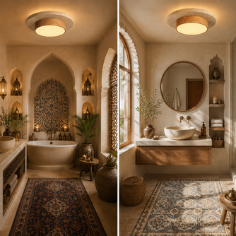Eclat – Plafonnier Salle de Bain | Luminaire Circulaire Ultrafin Bois Travertin