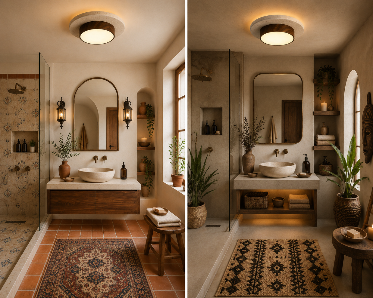 Eclat – Plafonnier Salle de Bain | Luminaire Circulaire Ultrafin Bois Travertin